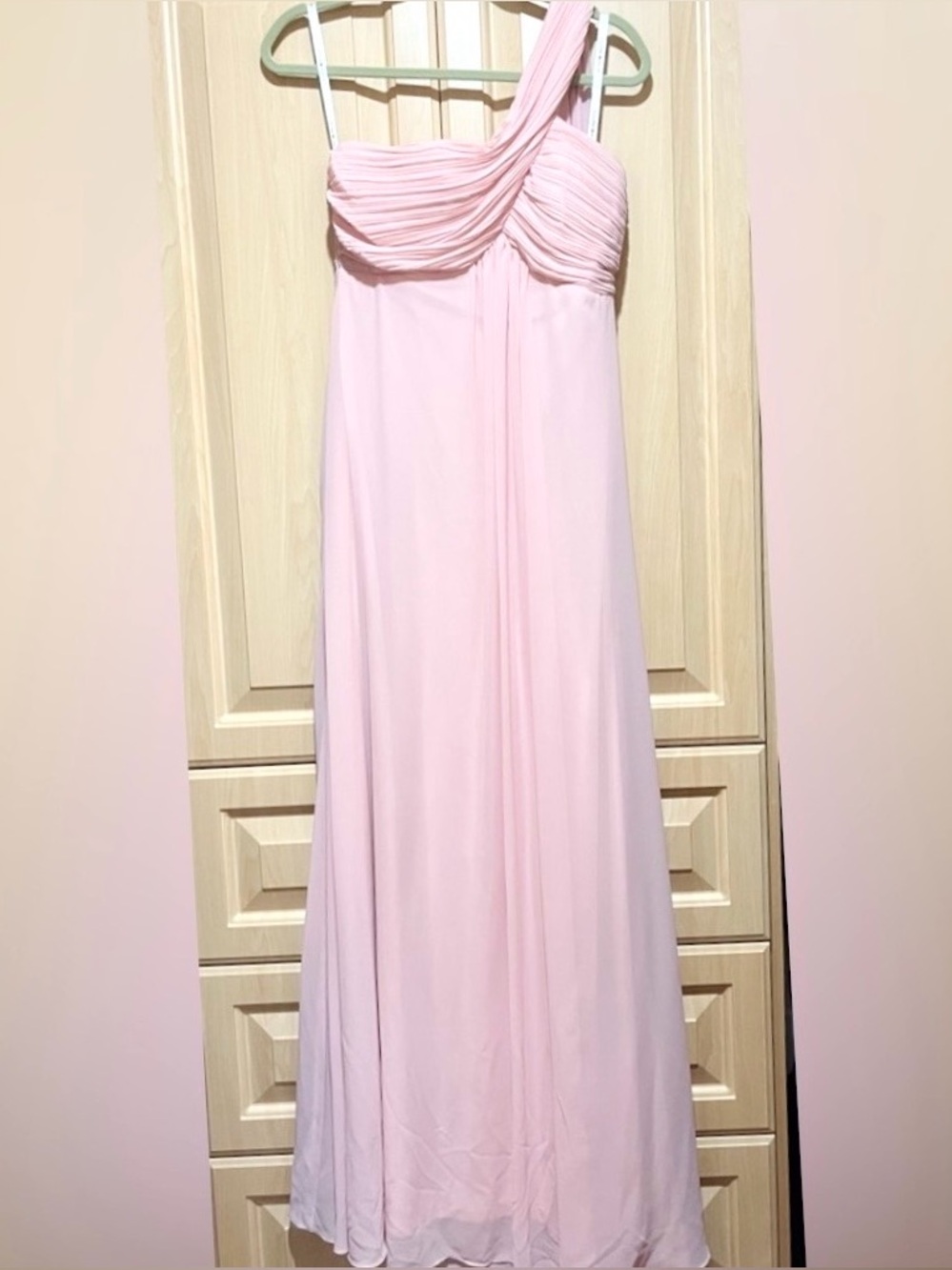 LuLu's pink Blush One Shoulder chiffon Dress